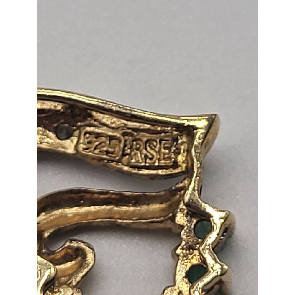 VTG  Ross Simons RSE 925 Gold Plated Diamond Emerald Heart Pendant Necklace - Picture 7 of 11